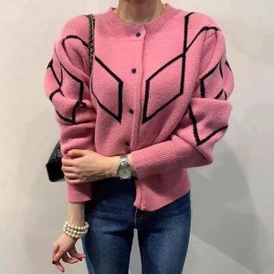 Brand New-Korean Fashion-Diamond Print Cardigan
